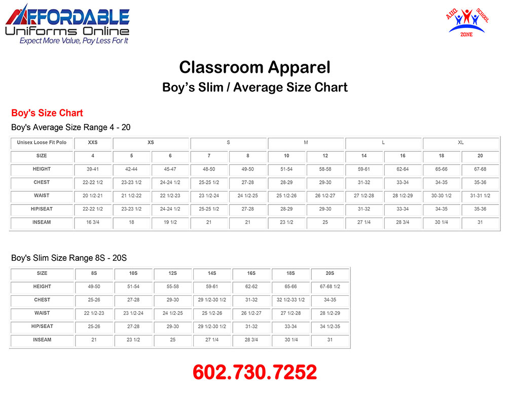 Clothing Size Guide - Your School Uniform.com