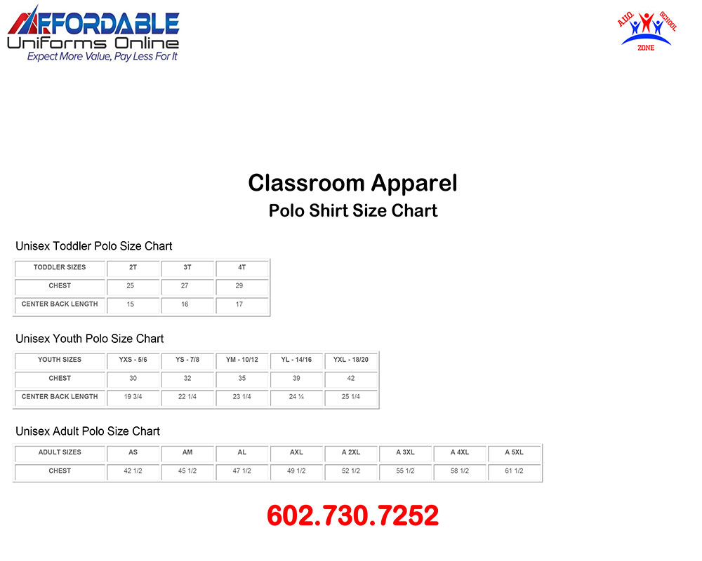 CLASSROOM APPAREL SCHOOL UNIFORM SIZE CHART-8