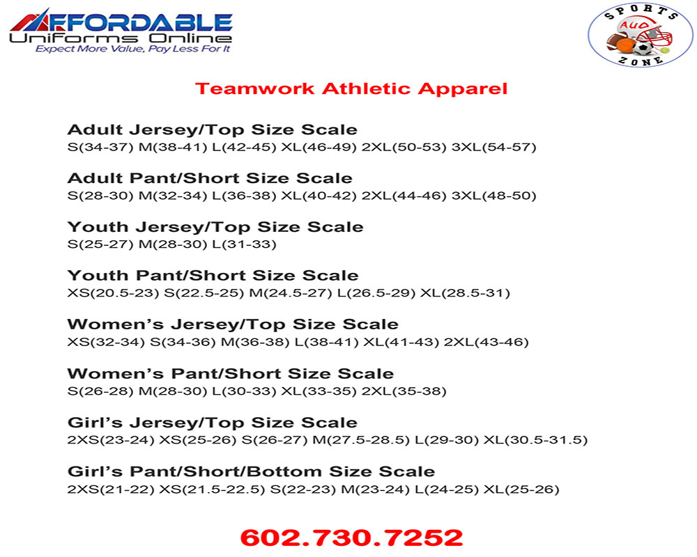 teamwork athletic apparel size chart - Part.tscoreks.org